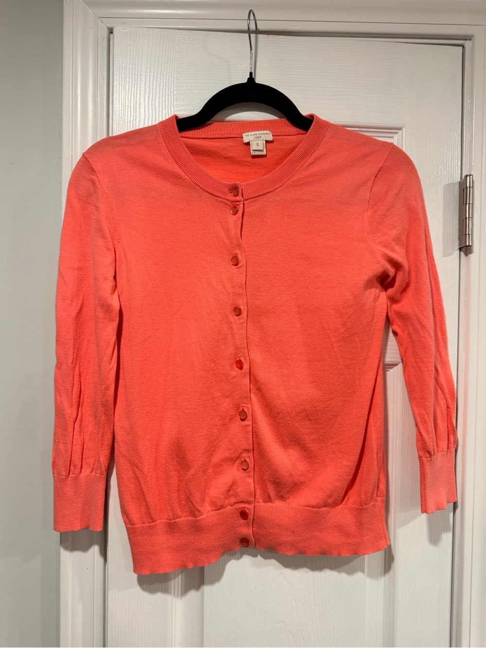 J. Crew Size S Pink Cotton Blend Crew Neck 3/4 Sleeve Button Clare Cardigan